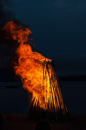 bonfire at an icelandic midsummer festivalの写真素材