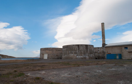 tanks at old herring factory in Hjalteyri in North icelandの写真素材