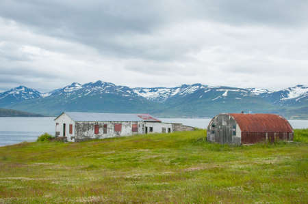abandoned building on island of Hrisey in Icelandの写真素材