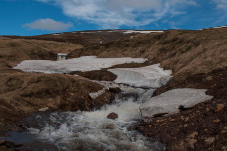 River in Vadlaheidi mountain in Icelandの写真素材