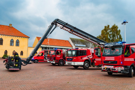 Vordingborg Denmark - Oktober 14. 2015: Firetrucks on the city square