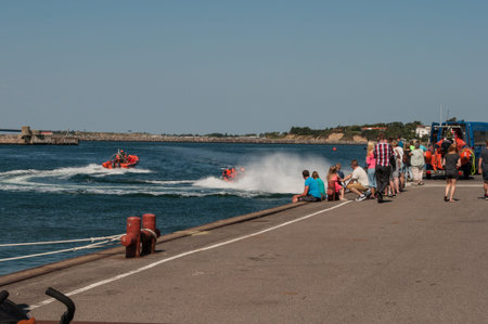 Korsor Denmark - August 22. 2015: Royal Danish Navy RIB boats sailing in the portのeditorial素材