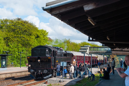 Vordingborg Denmark - May 4. 2014: Steam powered locomotive at Vordingborg train station