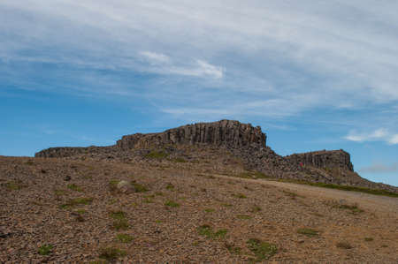 Borgarvirki is a columnar basalt fortress and a volcanic plug on Vatnsnes peninsula in North Icelandのeditorial素材