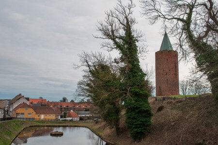 The Goose tower and the moat at Vordingborg castle ruins in Denmark