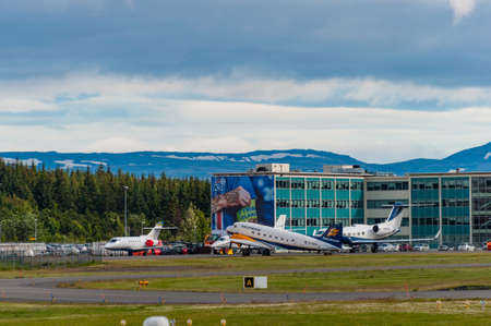Reykjavik Iceland - July 2. 2016: airplanes located at Reykjavik airport in Icelandのeditorial素材