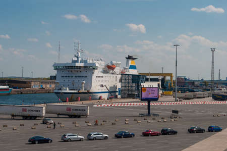 Rostock Germany - May 6. 2016: Ferry at the ferry terminal in rostock harborのeditorial素材