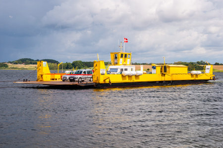 Oroe Denmark  - August 6. 2016: a cable ferry which connects island of Oroe to the danish mainlandのeditorial素材