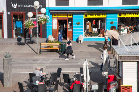 Akureyri, Iceland - August 31. 2017: Tourists walking in the downtownのeditorial素材