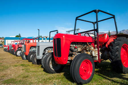Hrisey Iceland - August 29. 2017: Old vintage tractors on a fieldのeditorial素材