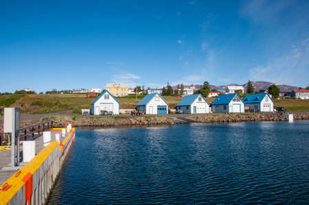 Port of island of Hrisey in Icelandのeditorial素材