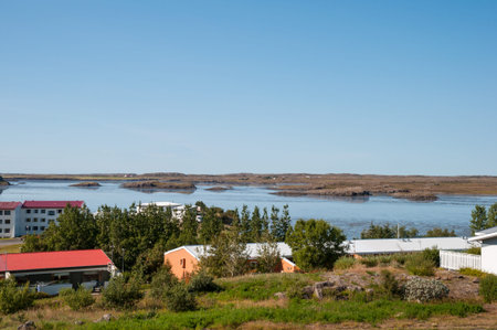 Summer in Town of Borgarnes in Icelandの写真素材