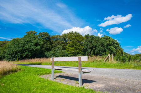 Bench near a Danish countryside landscapeの写真素材