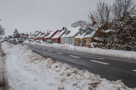 A snowy day in town of Vordingborg in Denmarkの写真素材