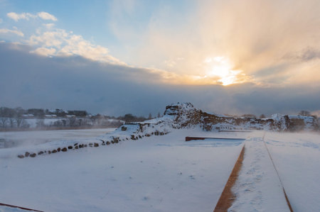 Snowy winter day in town of Vordingborg in Denmarkの写真素材