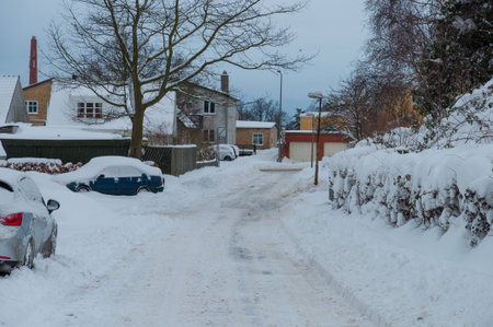 A snowy day in town of Vordingborg in Denmarkの写真素材