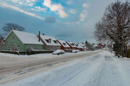 Snowy winter day in town of Vordingborg in Denmarkの写真素材