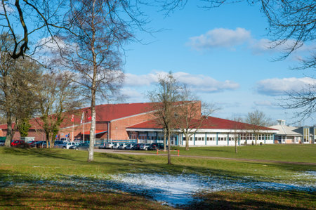 The sports hal in town of Hoeng in Denmark on a bright winter dayの写真素材
