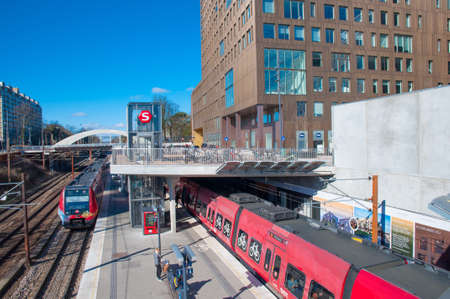 Copenhagen Denmark - March 17. 2018: Trains at Carlsberg local train station in Denmarkのeditorial素材