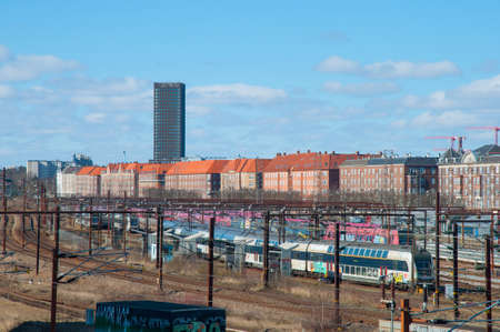Copenhagen Denmark - March 18. 2018: Railway and the Vesterbro district of Copenhagenのeditorial素材