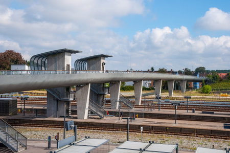 Bridge crossing the railway terrain in town of Naestved in Denmarkの写真素材