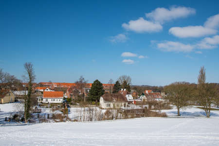 Snowy spring day in town of Vordingborg in Denmarkの写真素材