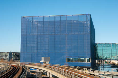 Copenhagen Denmark - March 18. 2018: DR concert hal in city of Copenhagen Denmark and the rials of the Metro systemのeditorial素材