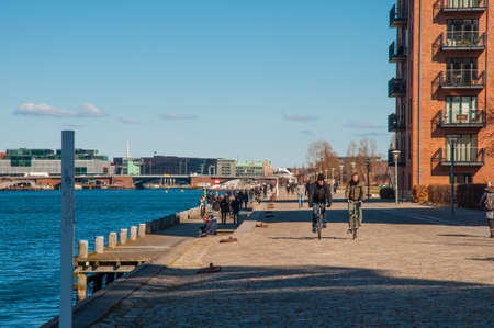 Copenhagen Denmark - March 18. 2018: bright spring day on Islands brygge in Copenhagenのeditorial素材