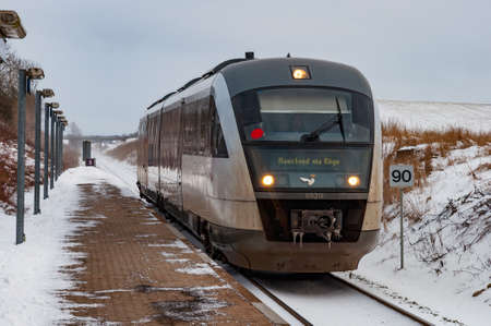 Naestved Denmark - March 1. 2018: DSB Desiro regional train at Naestved North train stationのeditorial素材