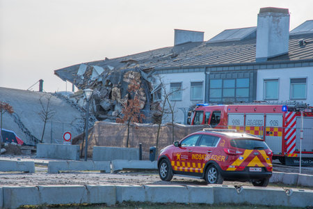 Vordingborg Denmark - April 6. 2018: Damaged building after failed demolition of a silo