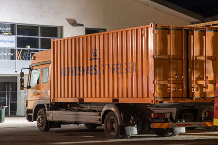 Vordingborg Denmark - April 6. 2018: Lorry with a container from Danish Emergency Management Agency (Beredskabsstyrelsen)のeditorial素材