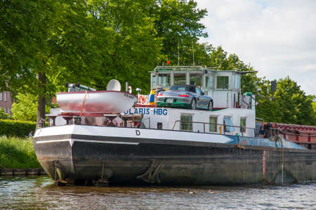 Lubeck Germany - May 25. 2017: Porsche sport car on board a cargo vesselのeditorial素材