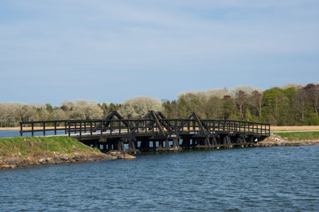 bridge towards island of Langoe in Denmarkの写真素材