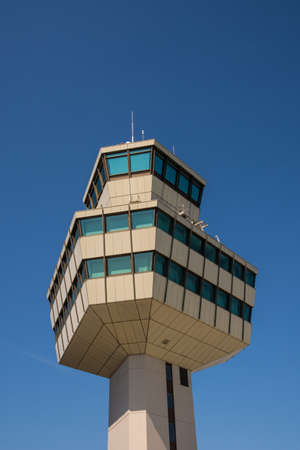 Berlin Germany - April 21. 2018: Berlin Tegel Airport Otto Lilienthal Terminal air control towerのeditorial素材