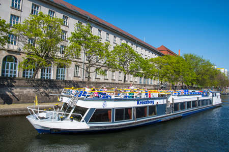 Berlin Germany - April 20. 2018: Tour boat on river Spreeのeditorial素材