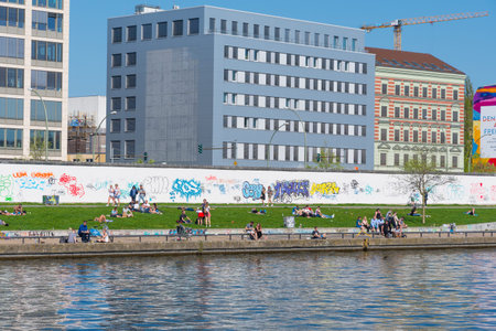 Berlin Germany - April 20. 2018: The remains of the Berlin Wall seen from River Spree