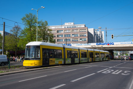 Berlin Germany - April 21. 2018: Tram riding on a Berlin city street