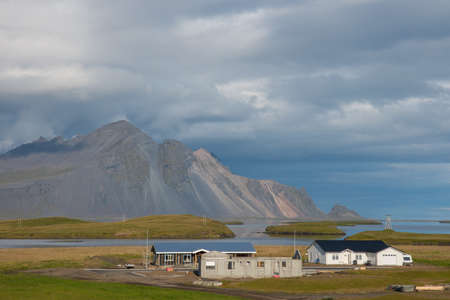 Mountain view from town of Hornafjordur in Icelandのeditorial素材