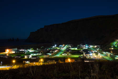 View over town of Vik in south Icelandの写真素材
