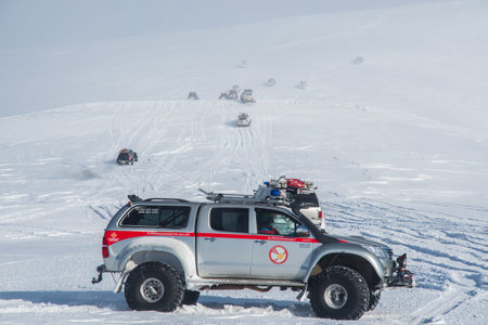 Smjorfjoll Iceland - March 30. 2019: Modified Toyota Hilux truck from Iceland search and rescueのeditorial素材