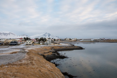 Winter day in town of Hornafjordur in south Iceland