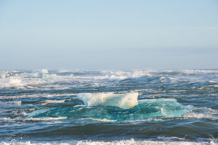 Icebergs on the coast of Diamond beach near Jokulsarlon in South Iceland
