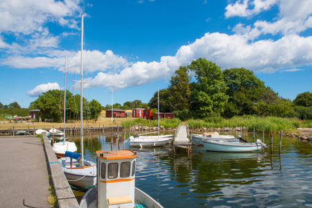 Skaninge bro harbor on island of Bogo in Denmark on a sunny summer day