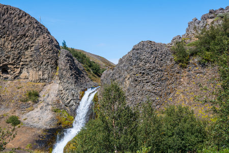 Gjarfoss waterfall in Gjain in south Iceland on a sunny summer day