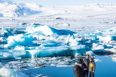 Jokulsarlon Iceland - February 17. 2019: Tourists having a fun day at the jokulsarlon glacier lagoon tourist destinationのeditorial素材