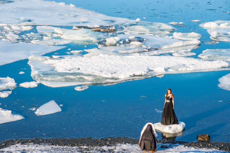 Jokulsarlon Iceland - February 17. 2019: Tourists having a fun day at the jokulsarlon glacier lagoon tourist destinationのeditorial素材