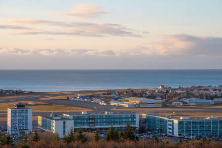 Reykjavik Iceland - October 26. 2018: View over Reykjavik airport and Icelandair Hotel Naturaのeditorial素材