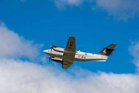 Hornafjordur Iceland - June 14. 2019: Beechcraft Kingair 200 air ambulance taking ofのeditorial素材