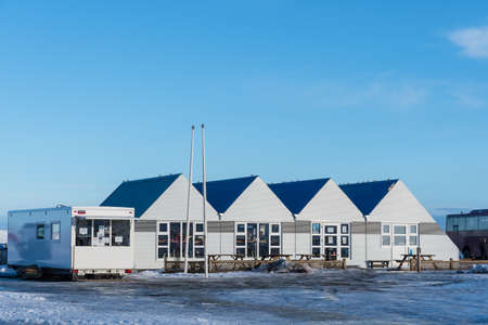 Jokulsarlon Iceland - February 17. 2019: The cafeteria and ticket sales office at Jokulsarlon glacier lagooonのeditorial素材