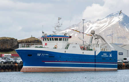 Hornafjordur Iceland - May 7. 2019: fishing trawler Thorir SF 77 in home port of Hornafjordur after being rebuildのeditorial素材